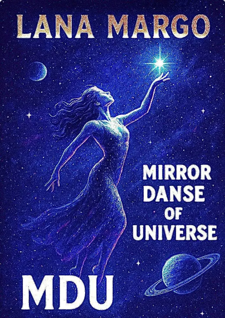 Cover of Lana Margo's Mirror Danse of Universe with planet imagery for an adult fairy-tale book page Cover of Lana Margo's Mirror Danse of Universe with planet imagery for an adult fairy-tale book page