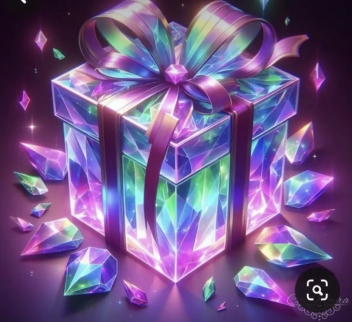 Crystal gift box with iridescent gems and bow for an archetype test page Crystal gift box with iridescent gems and bow for an archetype test page